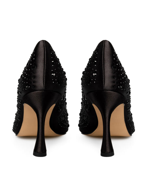 Zapatilla Negra Satín Brillos 16-9400